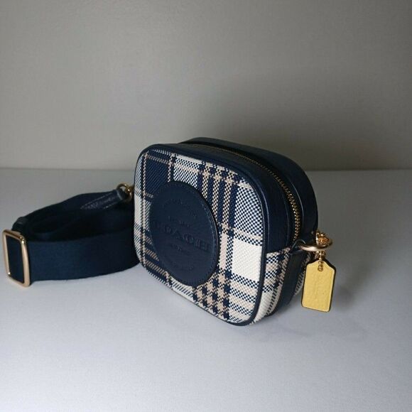 NWT Coach C8681 Plaid Dempsey Camera Bag Crossbody Mini Handbag Midnight Multi - Picture 2 of 8